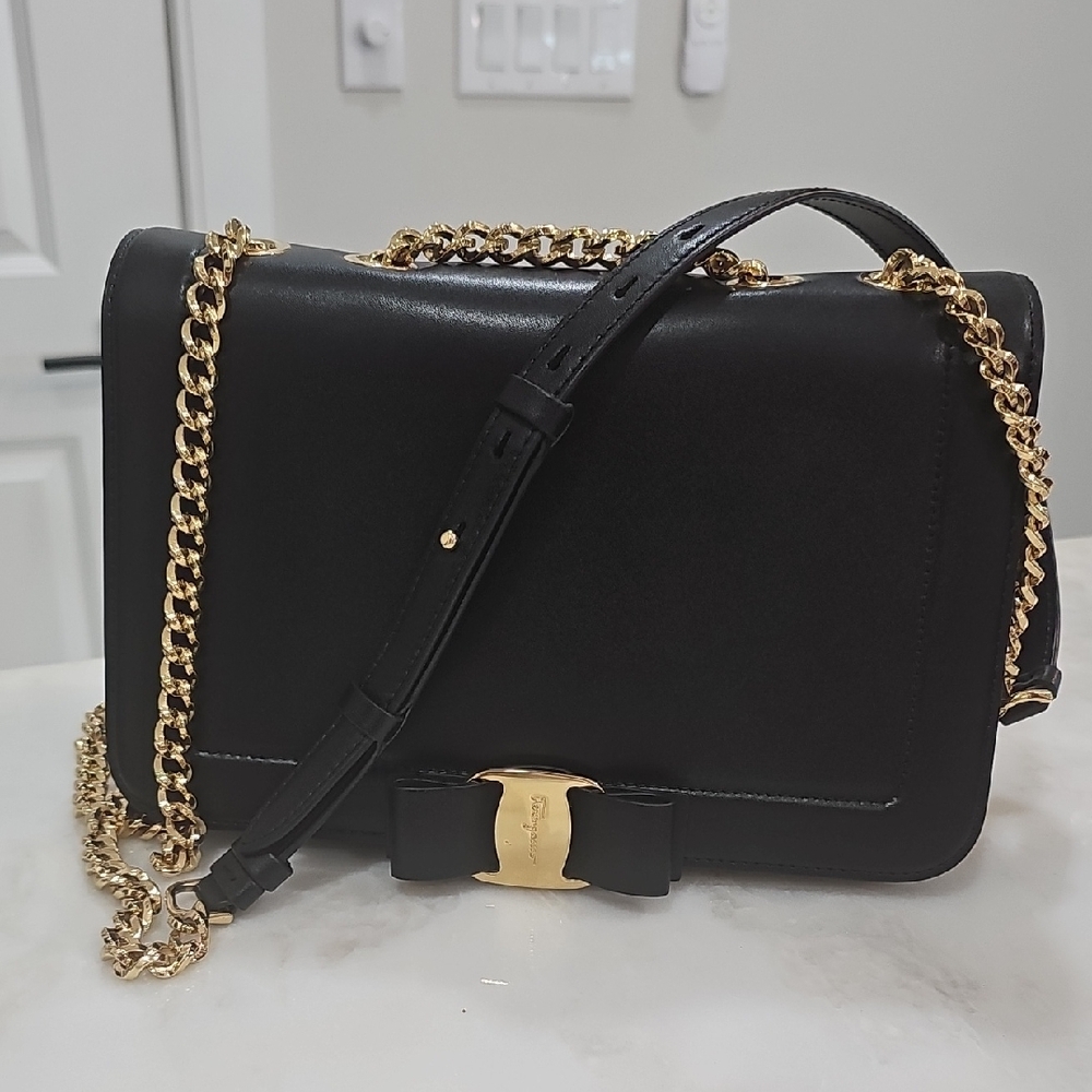 Salvatore Ferragamo Vara Bow Front Flap Crossbody Bag with Chain Strap